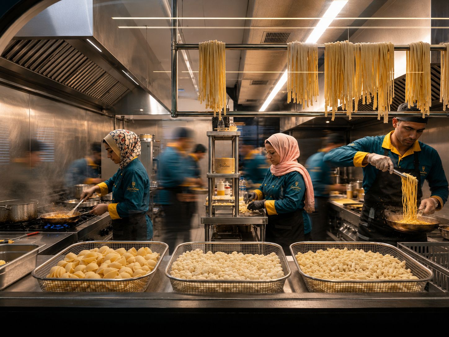 Freshly made pasta hanging in the Semolina kitchen